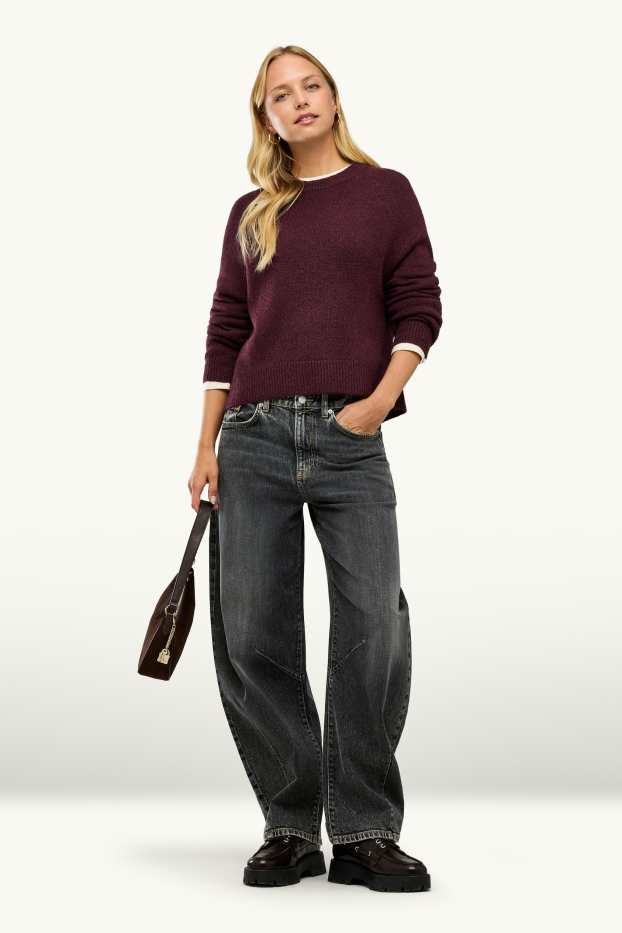 Damen - Barrel Jeans - Mid Waist - dunkeljeansgrau
