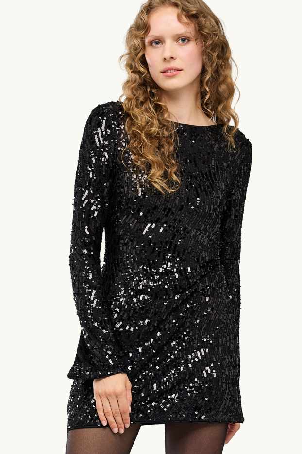 Femmes - Robe à sequins - straight fit - noir