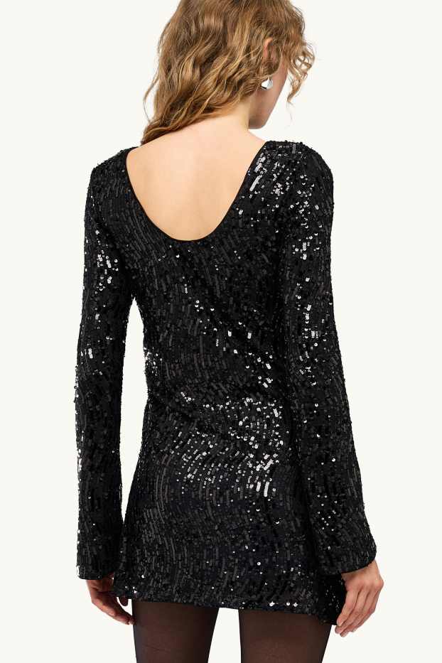 Femmes - Robe à sequins - straight fit - noir