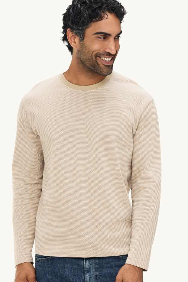 Bărbați - Tricou cu mânecă lungă - relaxed fit - structurat - nisip