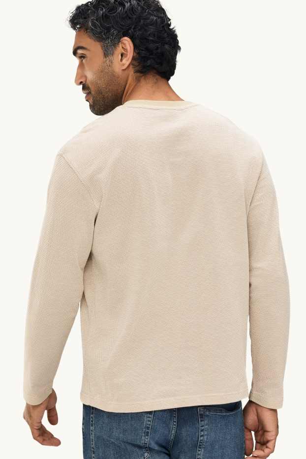 Bărbați - Tricou cu mânecă lungă - relaxed fit - structurat - nisip