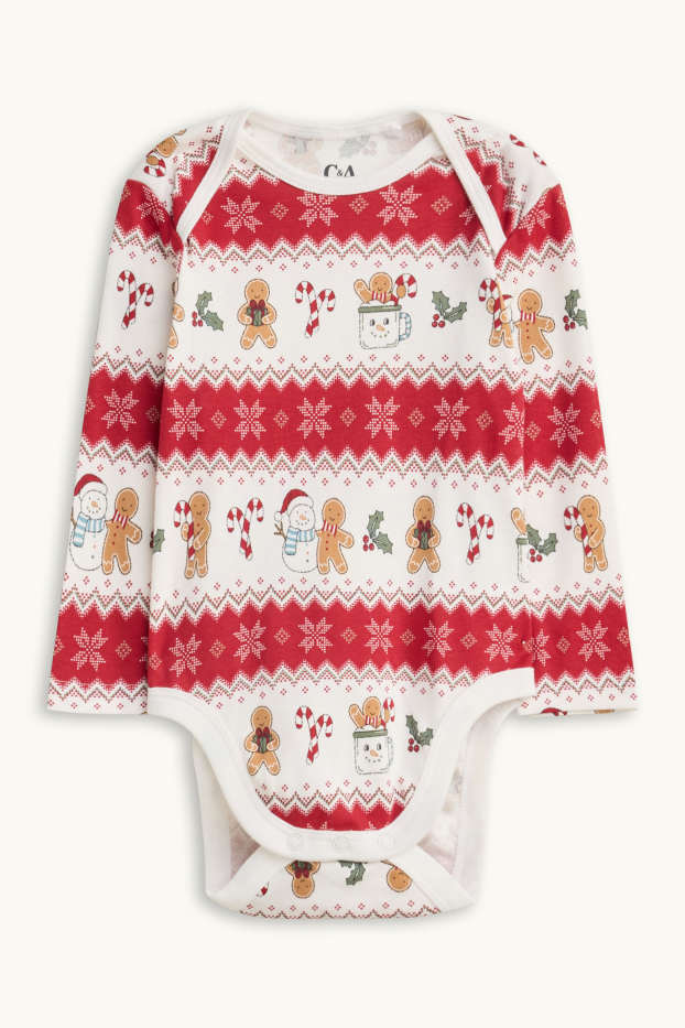 Baby Mädchen - Lebkuchenmännchen und Zuckerstange - Baby-Weihnachts-Body - weiss / rot