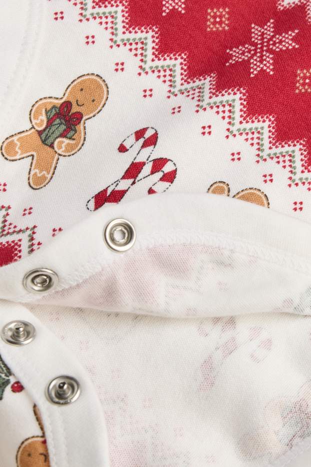 Baby Mädchen - Lebkuchenmännchen und Zuckerstange - Baby-Weihnachts-Body - weiss / rot
