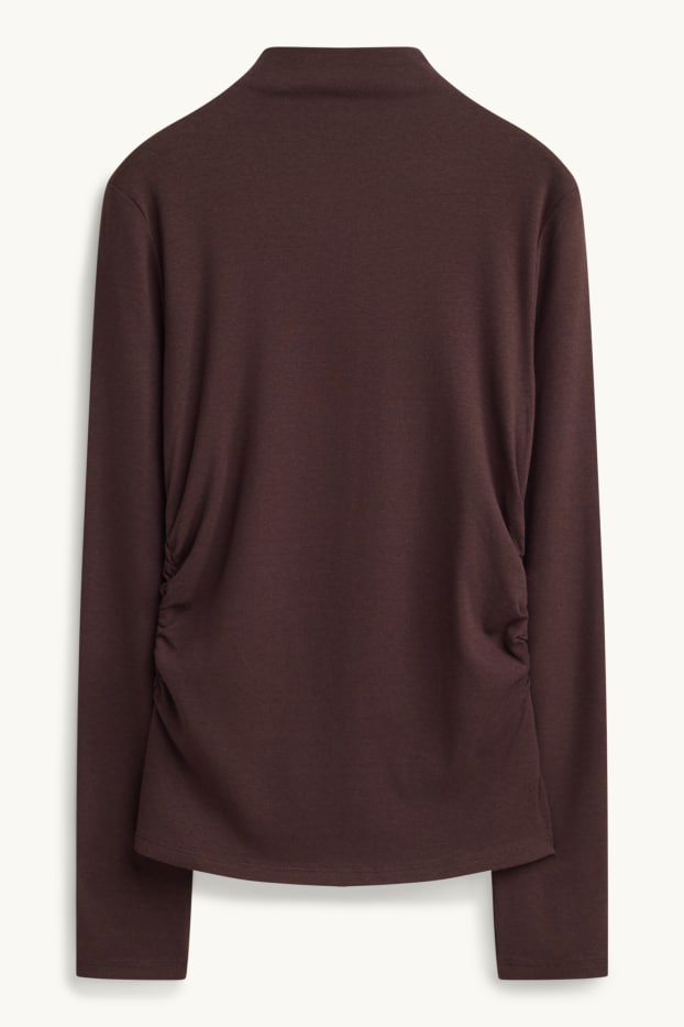 Femei - Tricou cu mânecă lungă - slim fit - maro închis