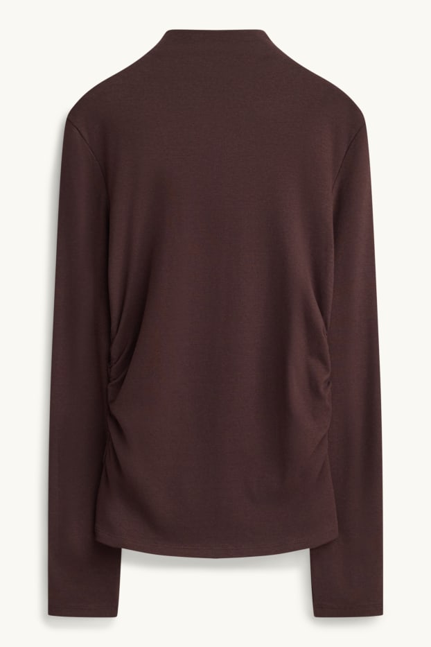 Femei - Tricou cu mânecă lungă - slim fit - maro închis