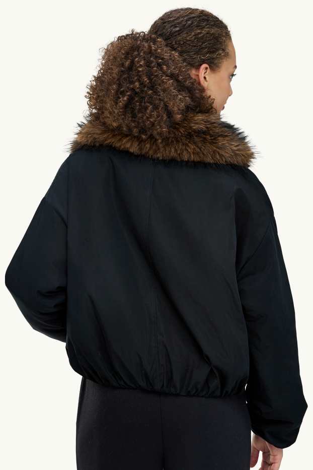 Damen - Jacke mit Kunstfellbesatz - gefüttert - schwarz