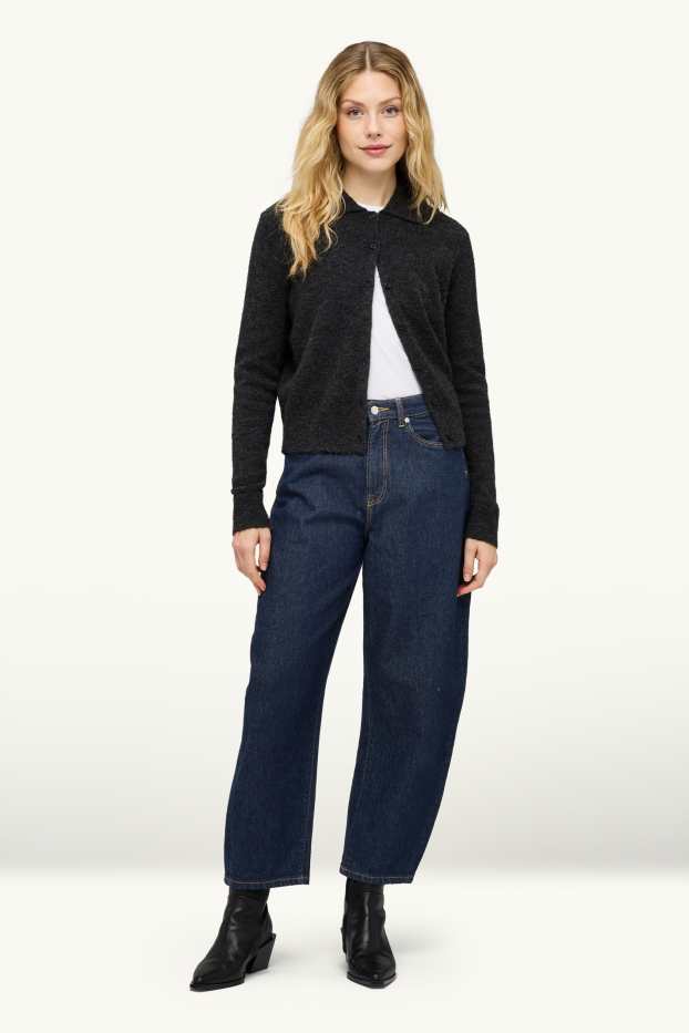 Women - Barrel jeans - high waist - denim-dark blue