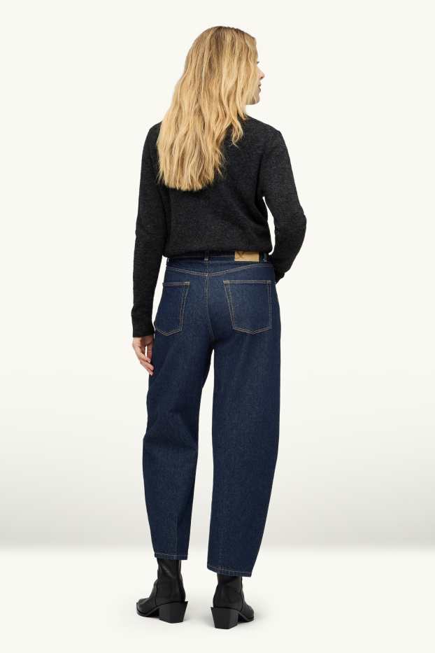 Women - Barrel jeans - high waist - denim-dark blue