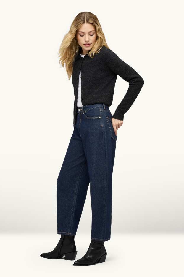 Women - Barrel jeans - high waist - denim-dark blue