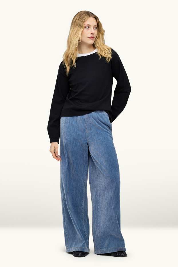 Dames - Chenille wide leg jeans - high waist - jeansblauw