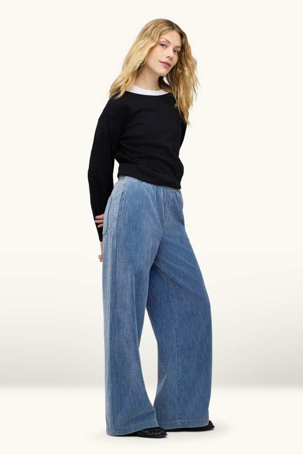 Dames - Chenille wide leg jeans - high waist - jeansblauw