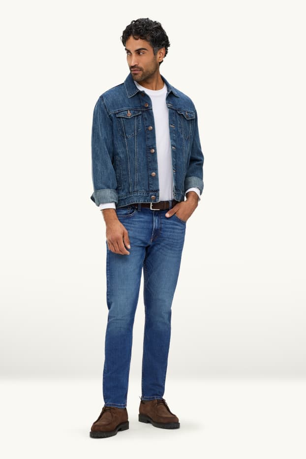 Pánské - Slim tapered jeans - džíny - tmavomodré