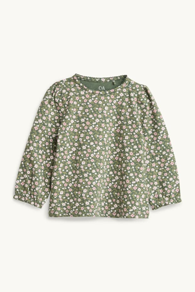 Baby Mädchen - Blümchen - Baby-Outfit - 2 teilig - dunkelgrün