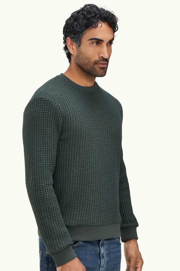 Hommes - Sweat - finition texturée - vert foncé