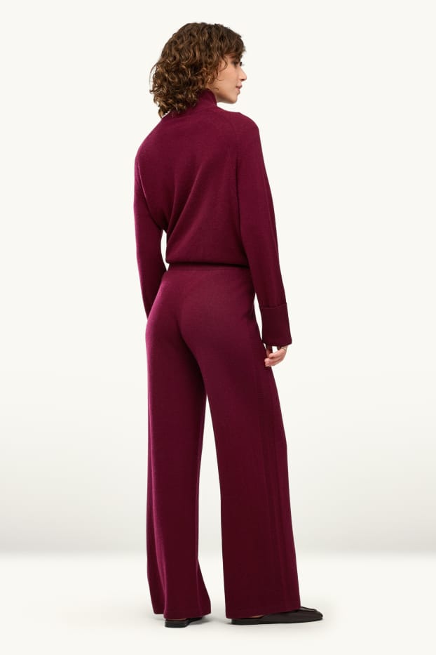 Dámské - Kašmírové kalhoty - mid waist - straight fit - bordeaux