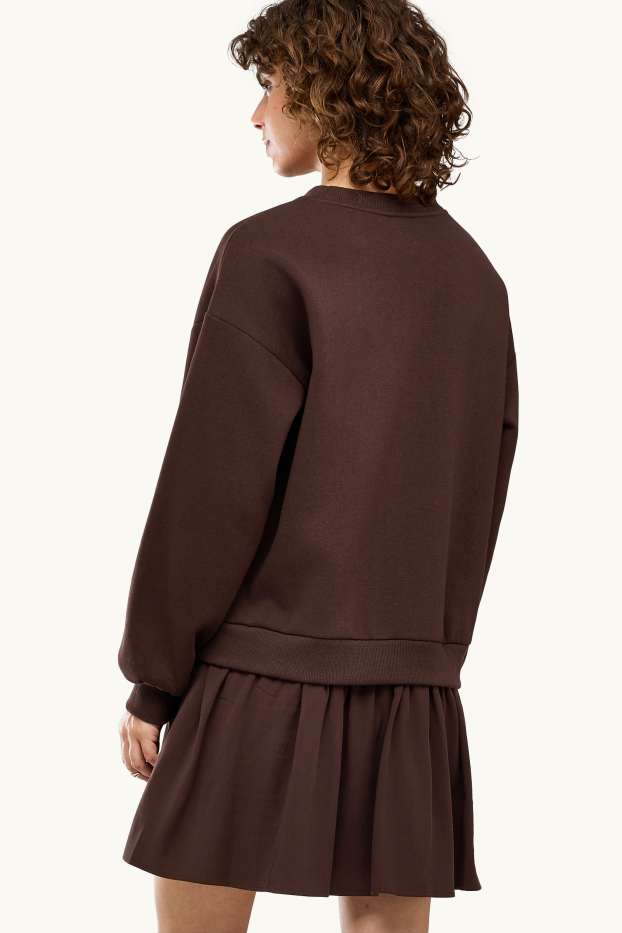 Women - Sweatshirt dress - straight fit - 2-in-1 look - dark brown