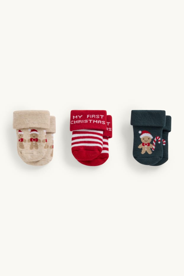 Baby Mädchen - Multipack 3er - Baby-Weihnachts-Noppensocken mit Motiv - rot