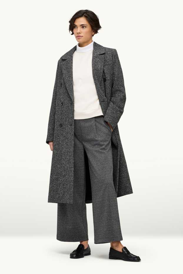 Women - Cropped cloth trousers - high waist - wide leg - dark gray melange
