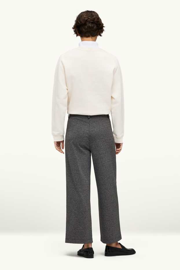 Women - Cropped cloth trousers - high waist - wide leg - dark gray melange