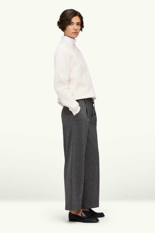 Women - Cropped cloth trousers - high waist - wide leg - dark gray melange