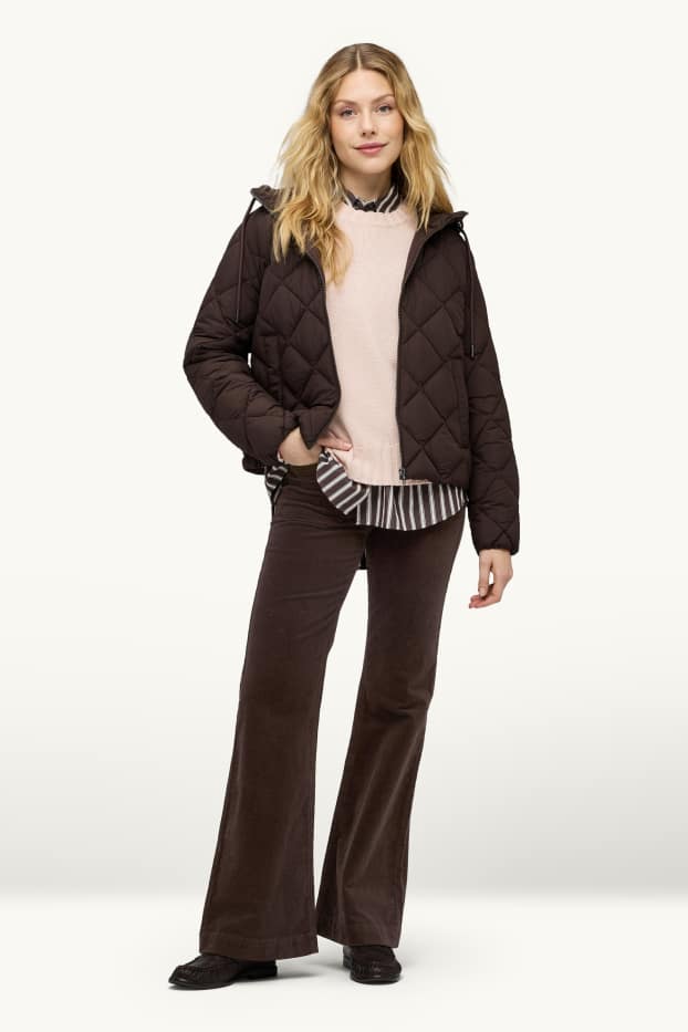 Dames - Corduroy broek - high waist - flared - donkerbruin