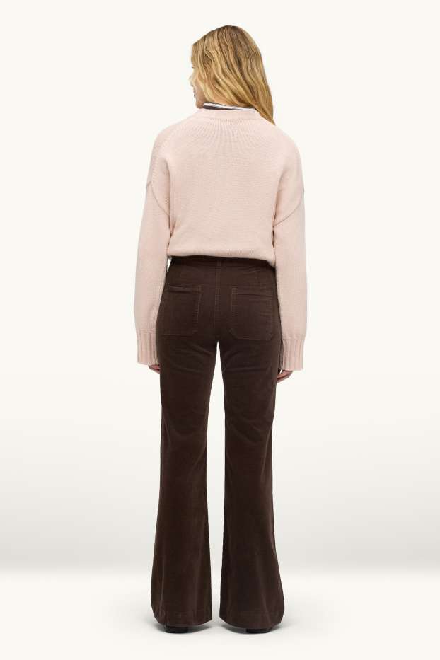 Dames - Corduroy broek - high waist - flared - donkerbruin