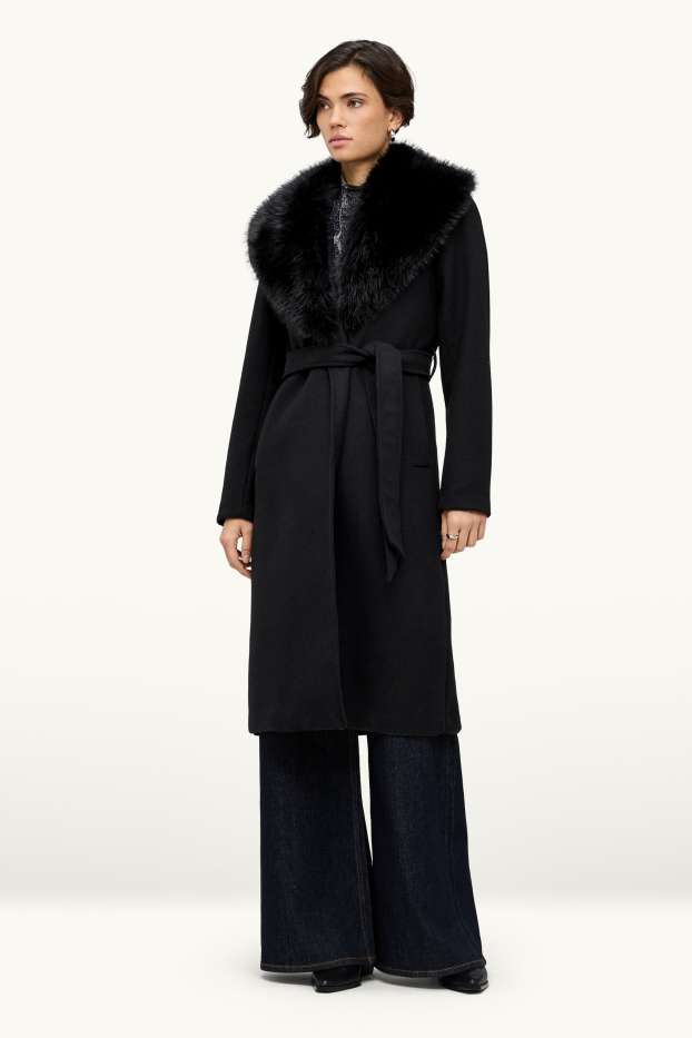 Donna - Cappotto con inserto in pelliccia sintetica - nero