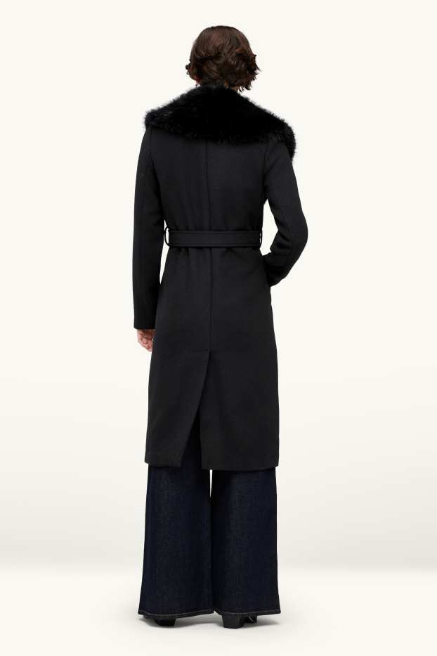 Donna - Cappotto con inserto in pelliccia sintetica - nero