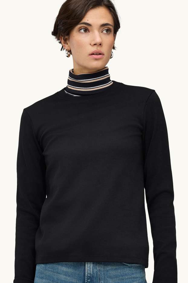 Damen - Langarmshirt - Regular Fit - schwarz