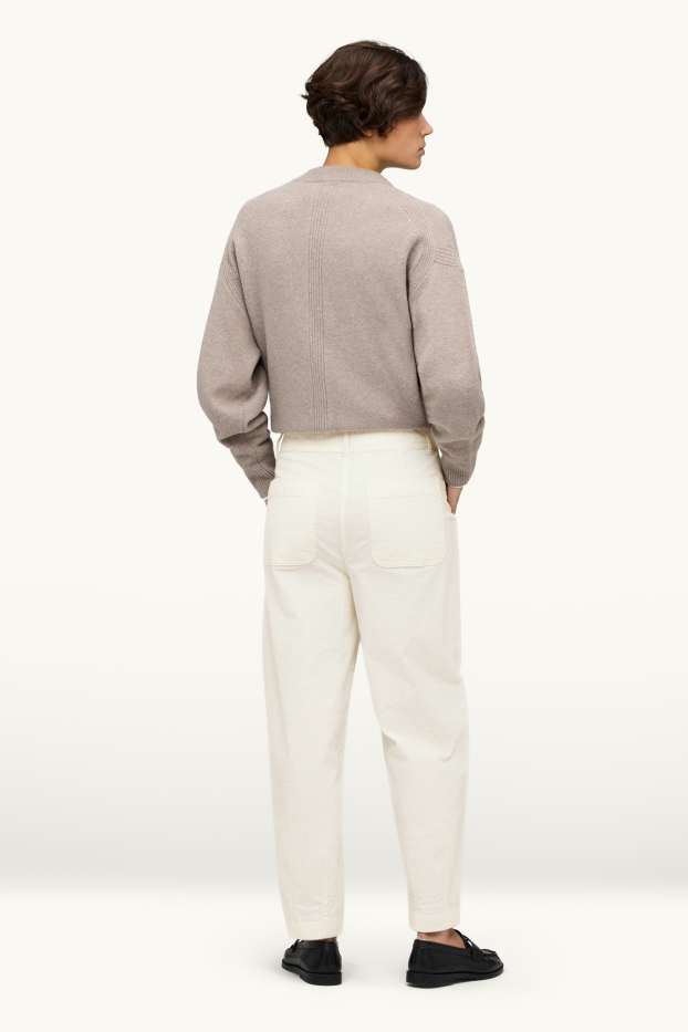 Dames - Broek van corduroy - high waist - barrel leg - LYCRA® - crème wit