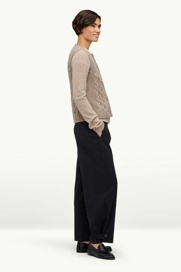 Femmes - Pantalon de bureau - high waist - relaxed fit - fines rayures - noir