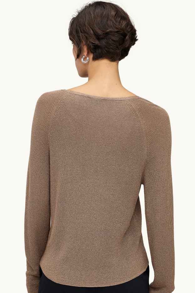 Femmes - Pull avec encolure en V - finition brillante - marron