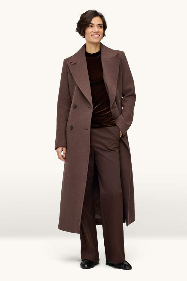 Damen - Stoffhose - Mid Waist - Wide Leg - dunkelbraun