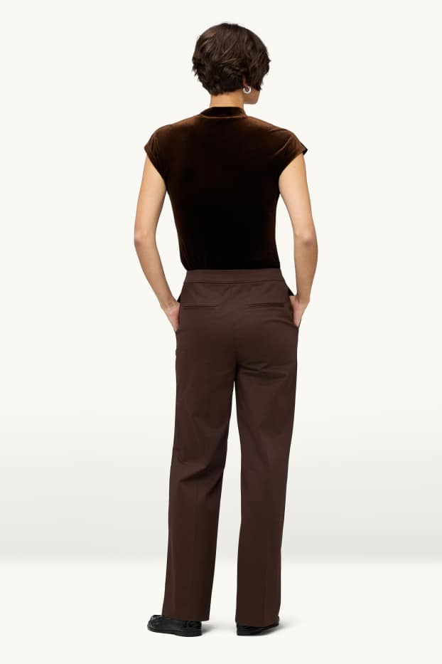 Damen - Stoffhose - Mid Waist - Wide Leg - dunkelbraun