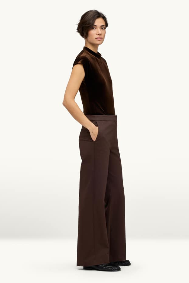 Damen - Stoffhose - Mid Waist - Wide Leg - dunkelbraun