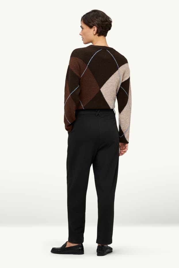 Femei - Pantaloni de stofă - talie înaltă - tapered fit - negru