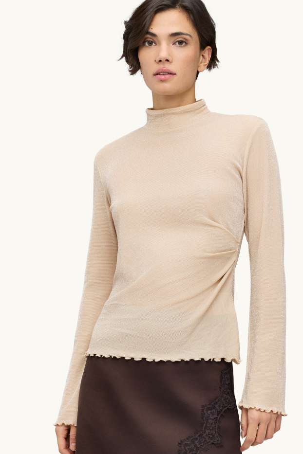 Damen - Langarmshirt - Regular Fit - Glanz-Effekt - cremefarben