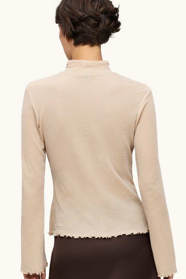 Damen - Langarmshirt - Regular Fit - Glanz-Effekt - cremefarben