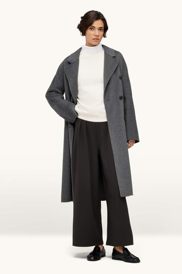 Femei - Pantaloni de stofă - talie înaltă - wide leg - negru