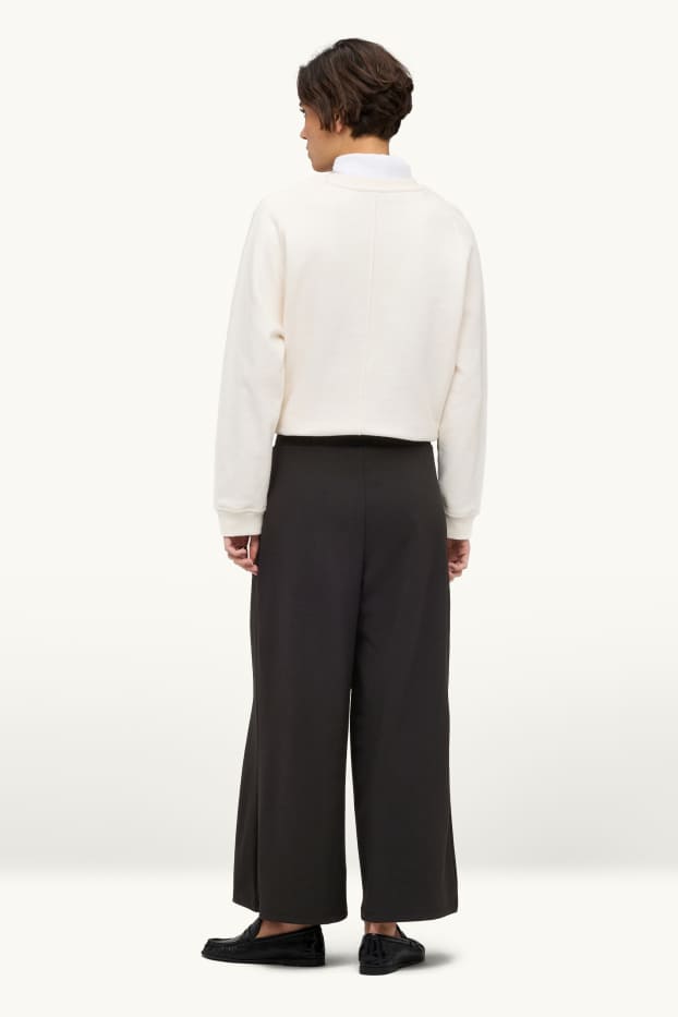Femei - Pantaloni de stofă - talie înaltă - wide leg - negru