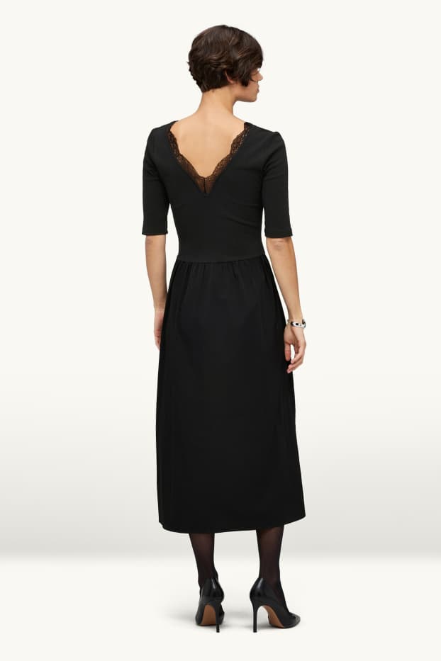 Dona - Vestit fit & flare amb el coll en punta - acanalat - negre
