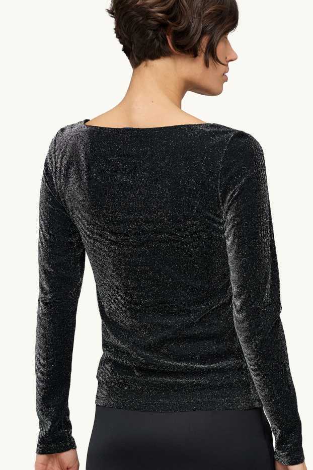 Femmes - Haut à manches longues - regular fit - effet brillant - noir / argent