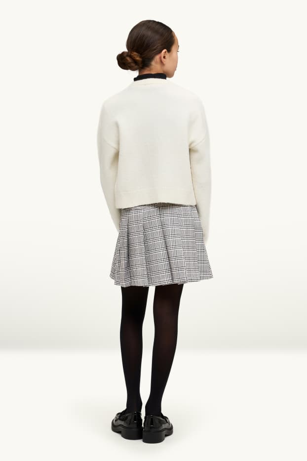 Children Girls - Skirt - check - black / white