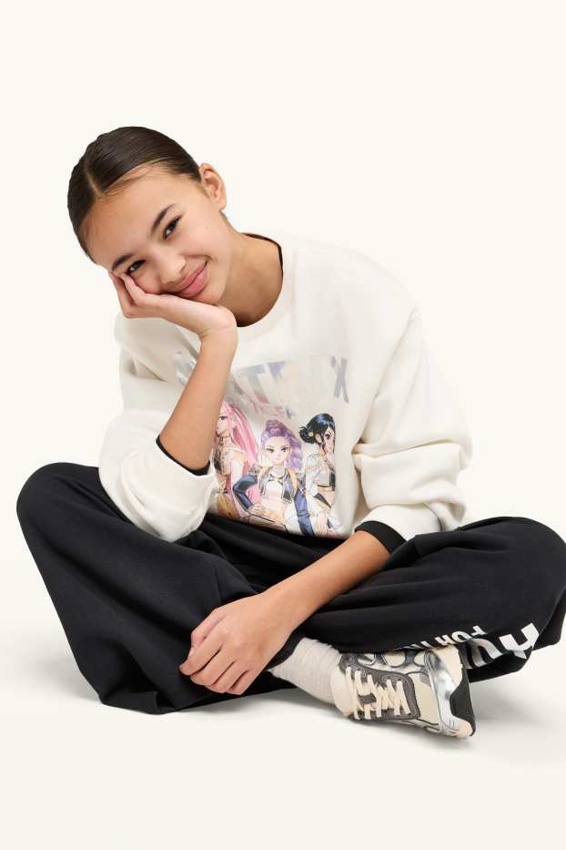 Enfants filles - KPop Demon Hunters - ensemble - sweat et pantalon de jogging - 2 pièces - blanc crème