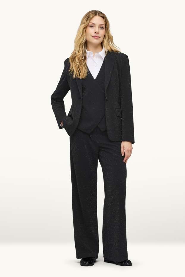 Damen - Stoffhose - High Waist - Regular Fit - Glanz-Effekt - schwarz