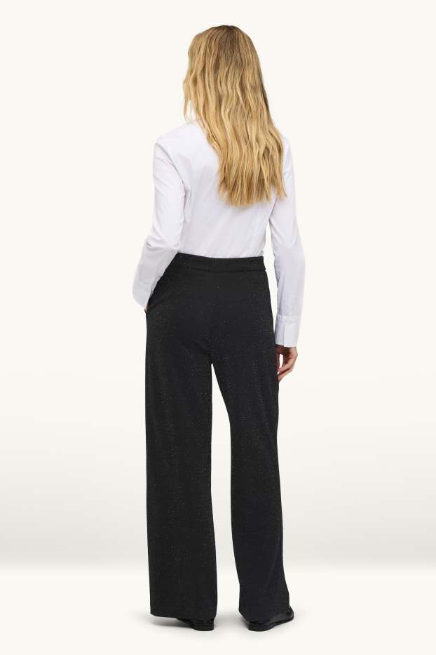 Damen - Stoffhose - High Waist - Regular Fit - Glanz-Effekt - schwarz