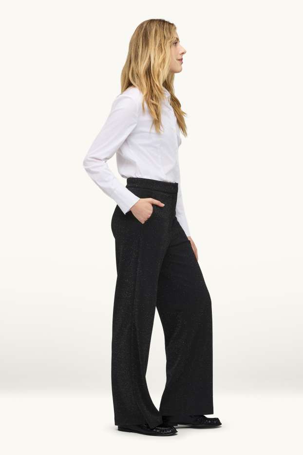 Damen - Stoffhose - High Waist - Regular Fit - Glanz-Effekt - schwarz