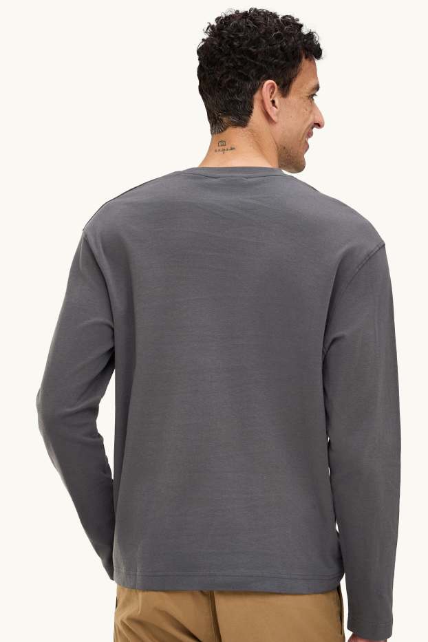 Heren - Longsleeve - relaxed fit - antraciet