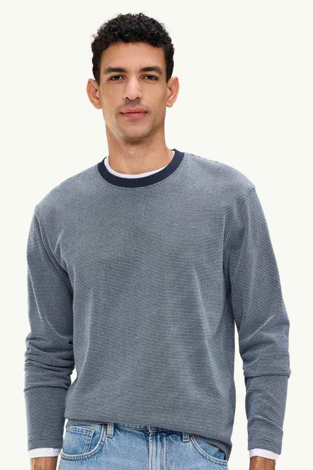 Bărbați - Tricou cu mânecă lungă - relaxed fit - structurat - albastru / albastru închis
