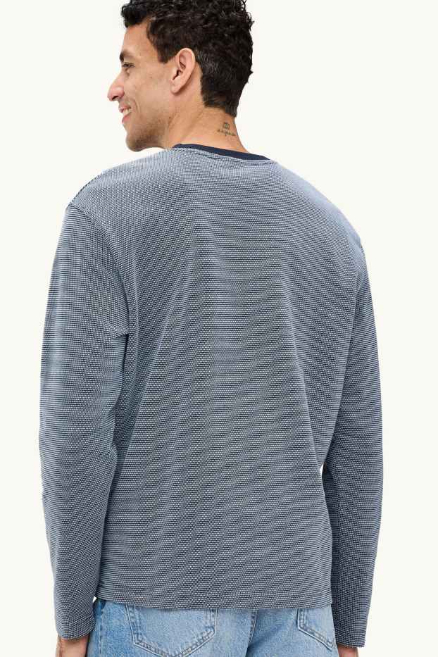 Bărbați - Tricou cu mânecă lungă - relaxed fit - structurat - albastru / albastru închis